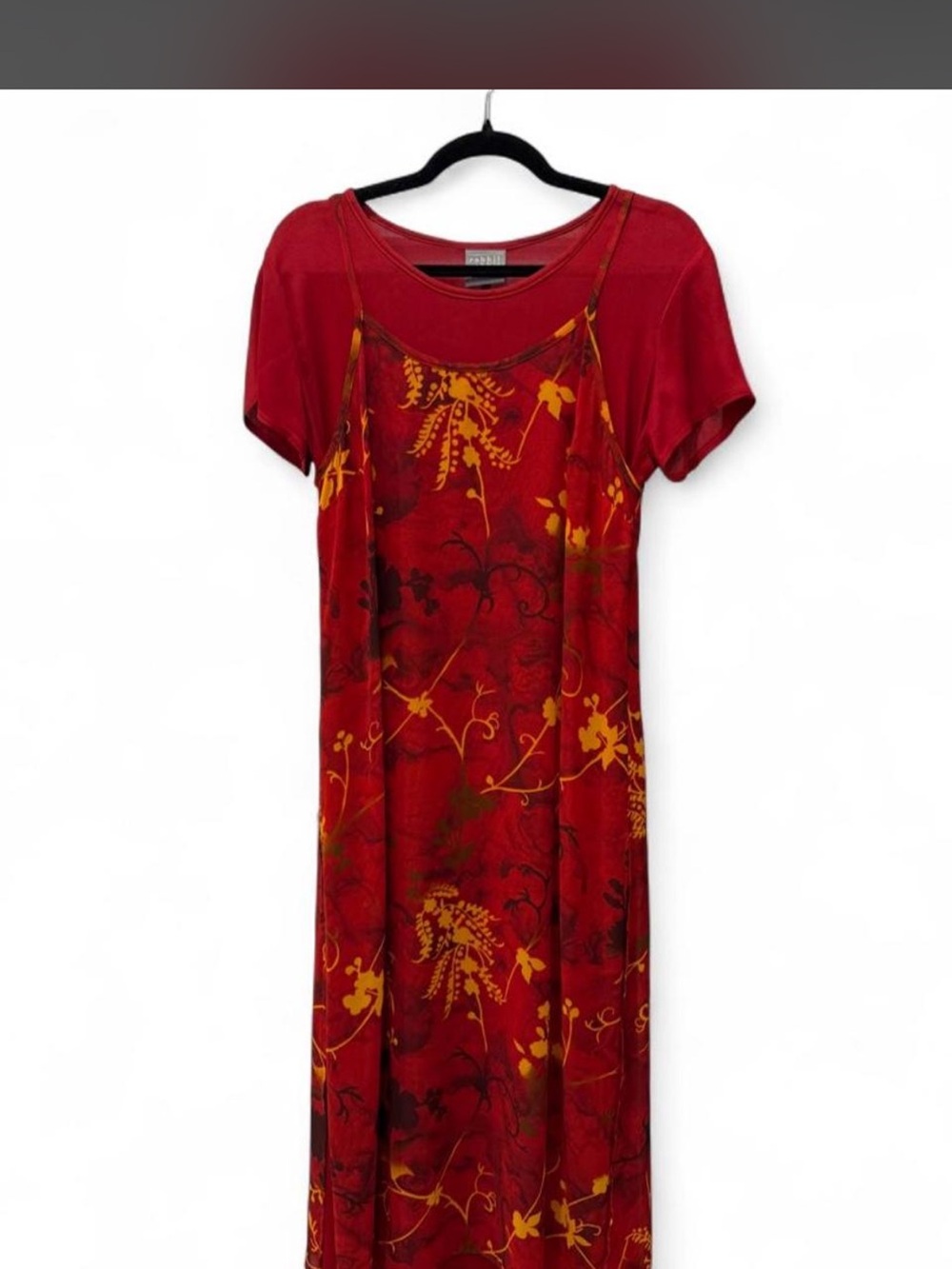 Rabbit Rabbit Rabbit Red Floral Slip Dress with Yellow Print